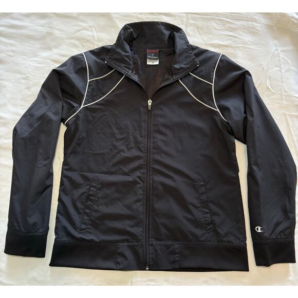 Champion Women’s Windbreaker Track Jacket Medium Black Zipper - Picture 1 of 6